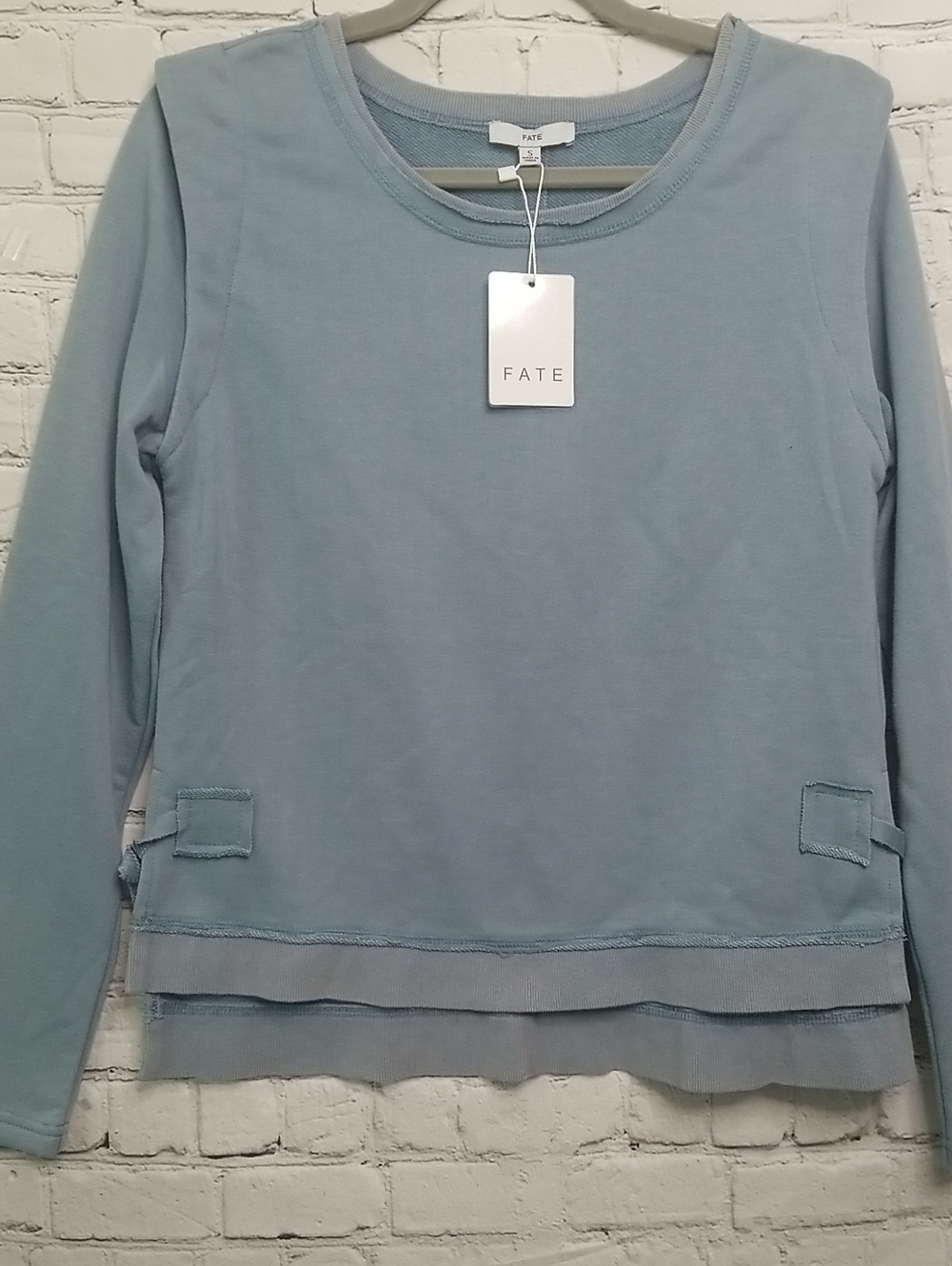 FATE Scoop Neck Sweatshirt Light Blue Size Small NWT